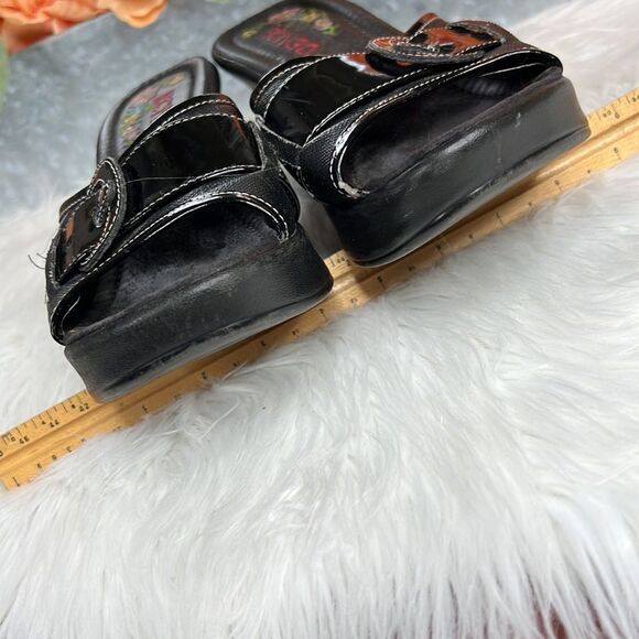 Bongo Black Buckle Wedge Sandals Heels Size 6.5 - Picture 3 of 9